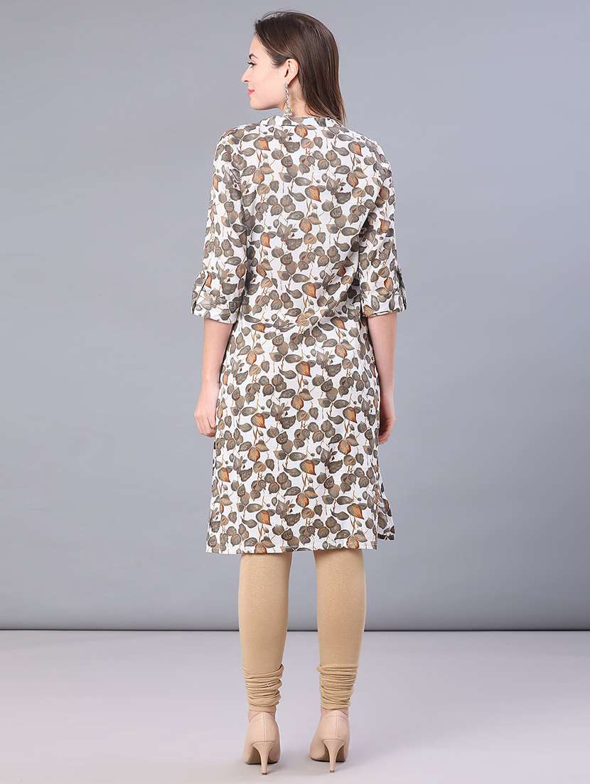 women printed three quarter sleeve straight kurta - 22137073 -  Standard Image - 3