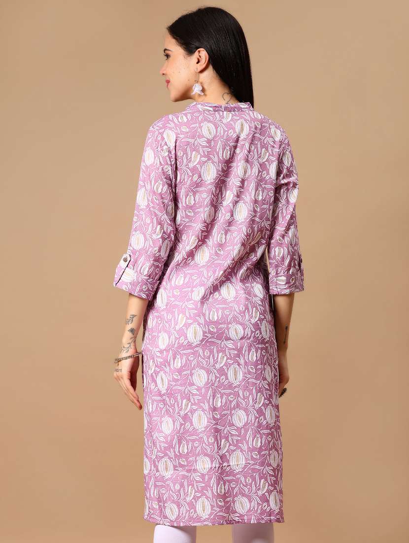 women floral printed three quarter sleeve straight kurta - 22137074 -  Standard Image - 3