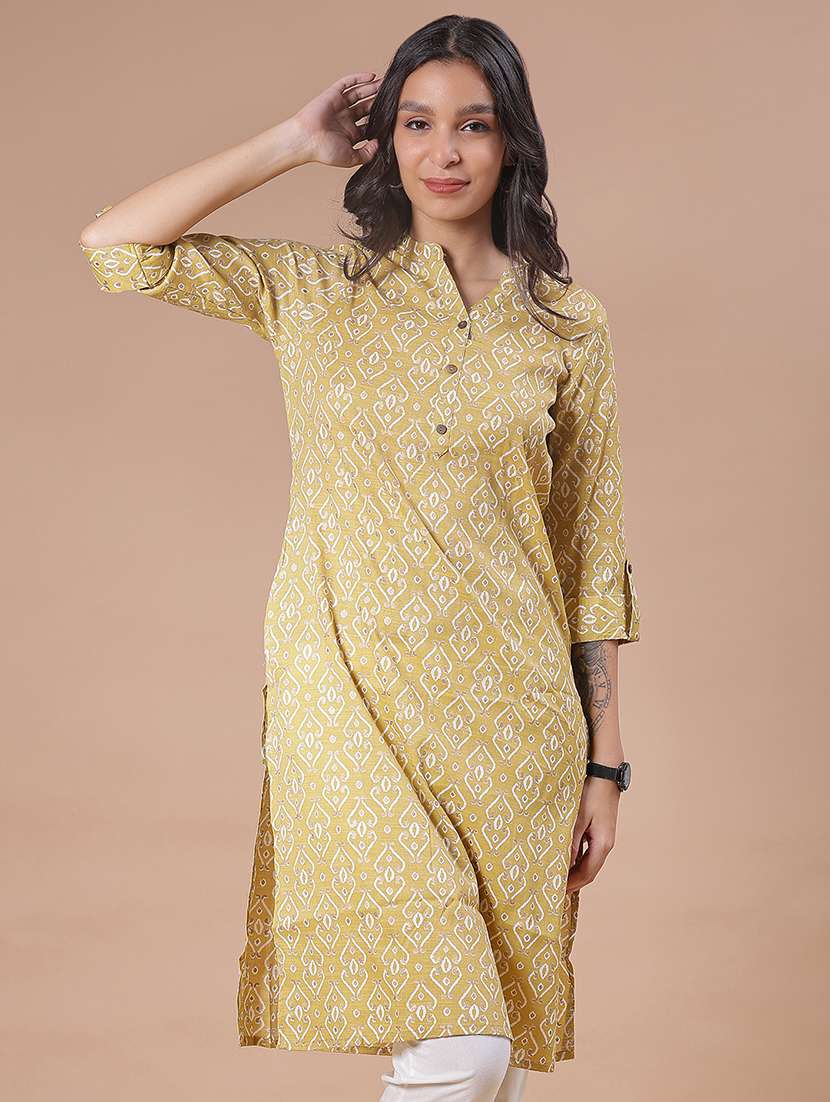 women printed three quarter sleeve straight kurta - 22137075 -  Zoom Image - 0