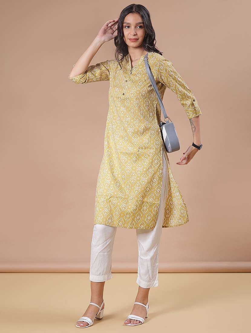 women printed three quarter sleeve straight kurta - 22137075 -  Standard Image - 3