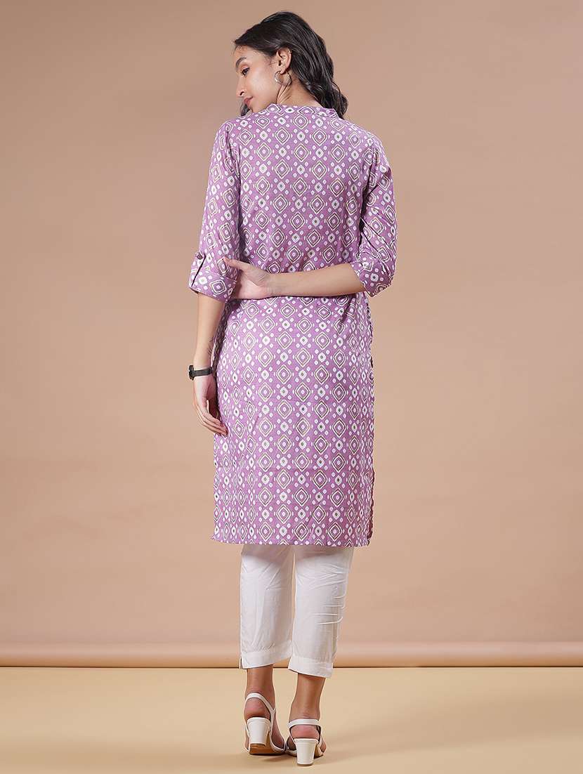 women printed three quarter sleeve straight kurta - 22137077 -  Standard Image - 3