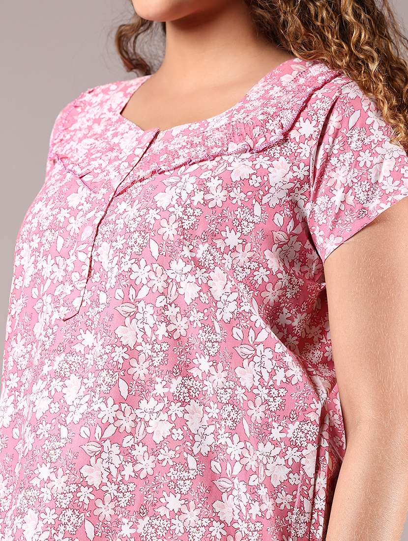 women printed short sleeve nighty - 22137080 -  Standard Image - 5