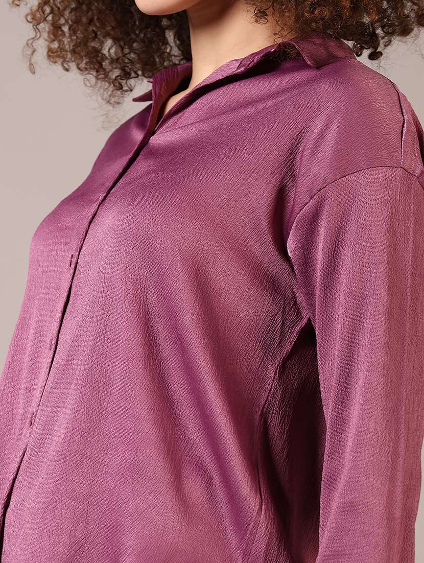 women solid collared long sleeve shirt - 22137118 -  Standard Image - 5