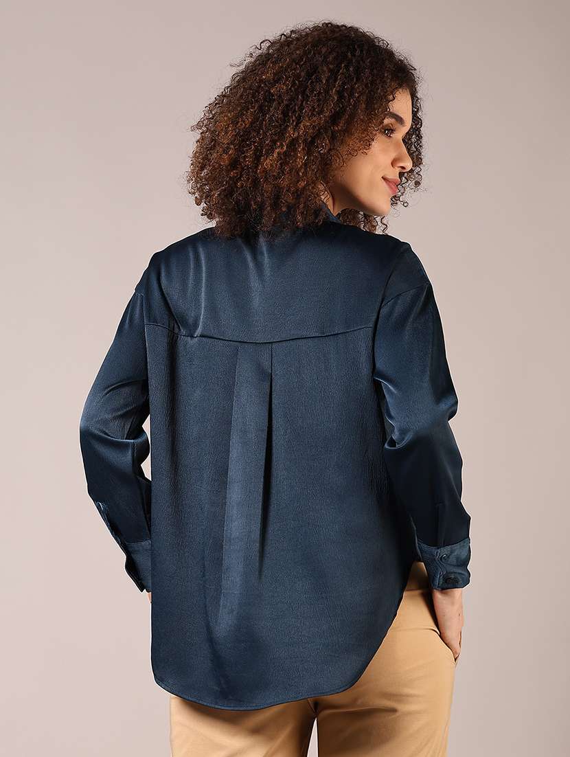Women Solid Collared Long Sleeve Shirt - 22137120 -  Standard Image - 3
