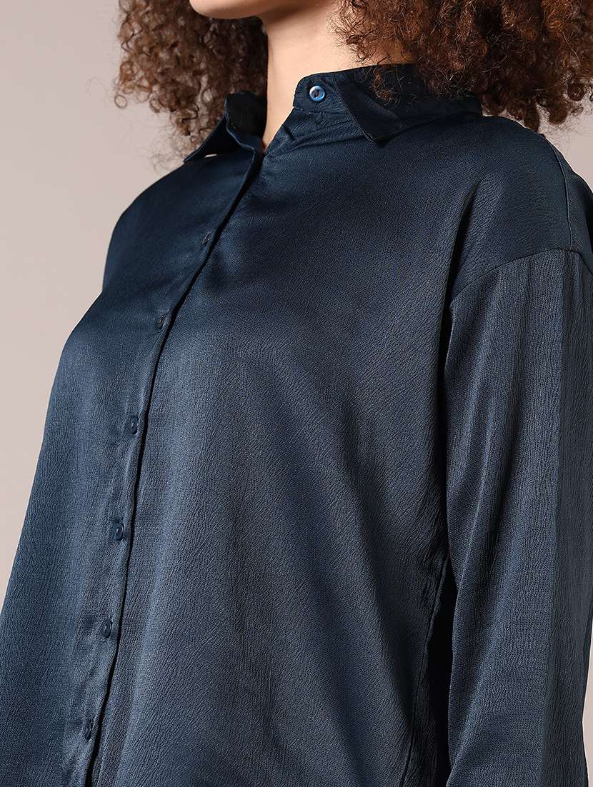Women Solid Collared Long Sleeve Shirt - 22137120 -  Standard Image - 5