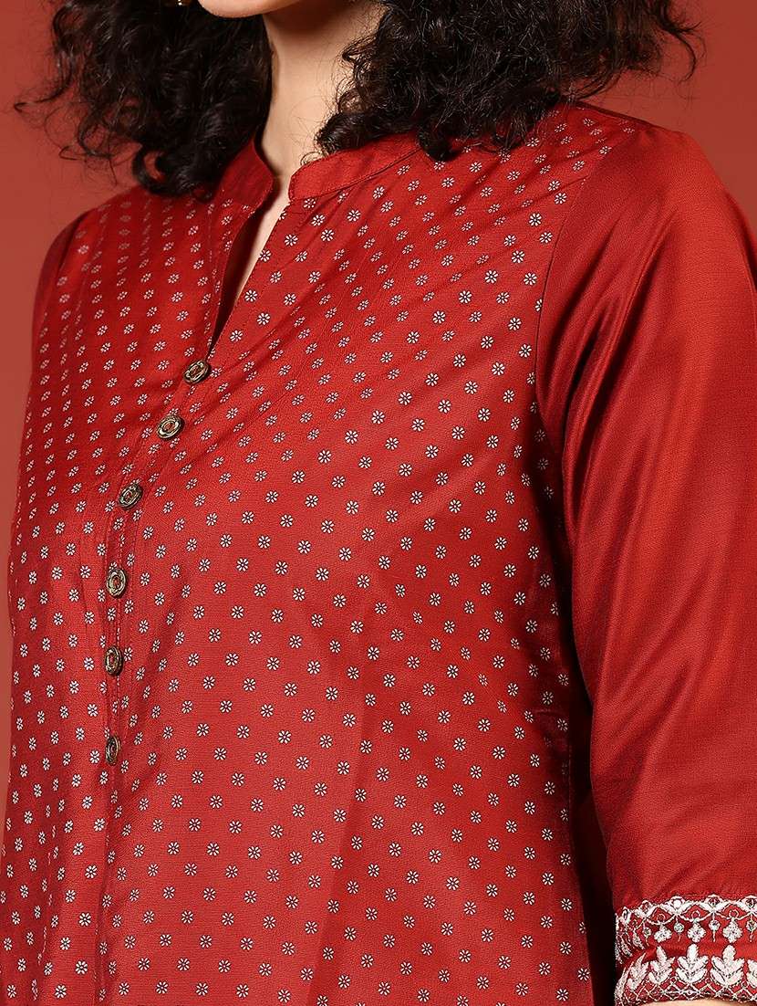 women printed three quarter sleeve straight kurta - 22137507 -  Standard Image - 5