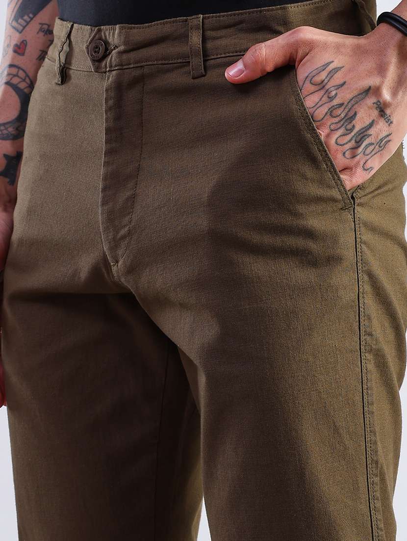 men solid mid rise regular fit casual trouser - 22137581 -  Standard Image - 5