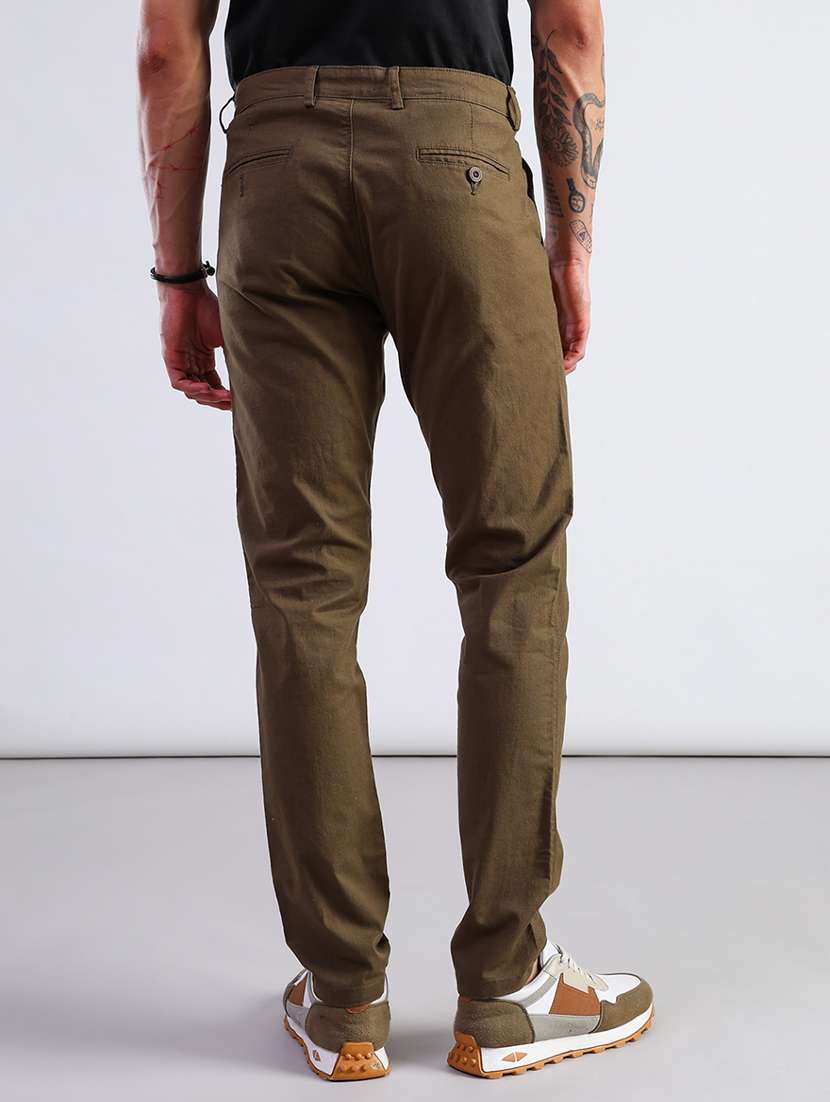 men solid mid rise regular fit casual trouser - 22137591 -  Standard Image - 3