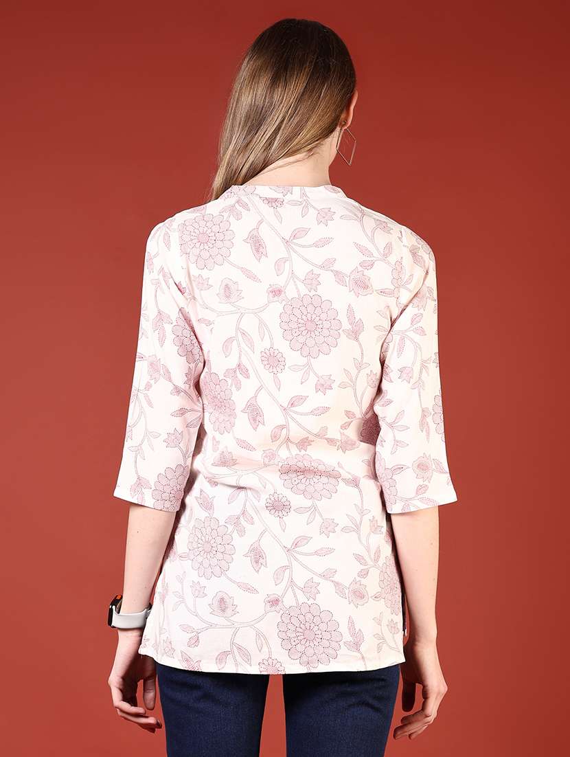 women floral printed three quarter sleeve straight kurti - 22137622 -  Standard Image - 3