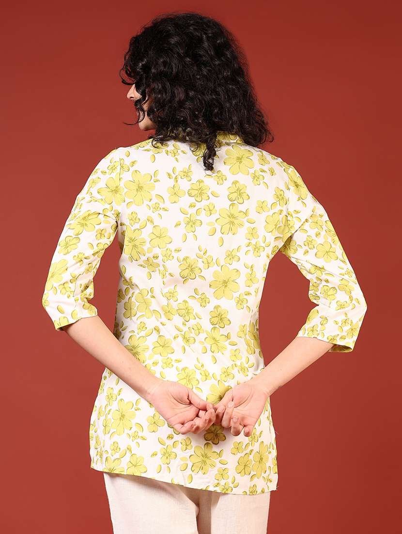 women floral printed three quarter sleeve straight kurti - 22137623 -  Standard Image - 3