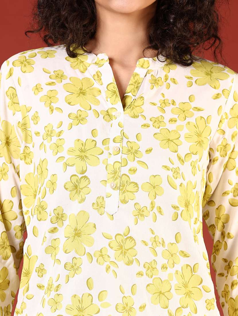 women floral printed three quarter sleeve straight kurti - 22137623 -  Standard Image - 5