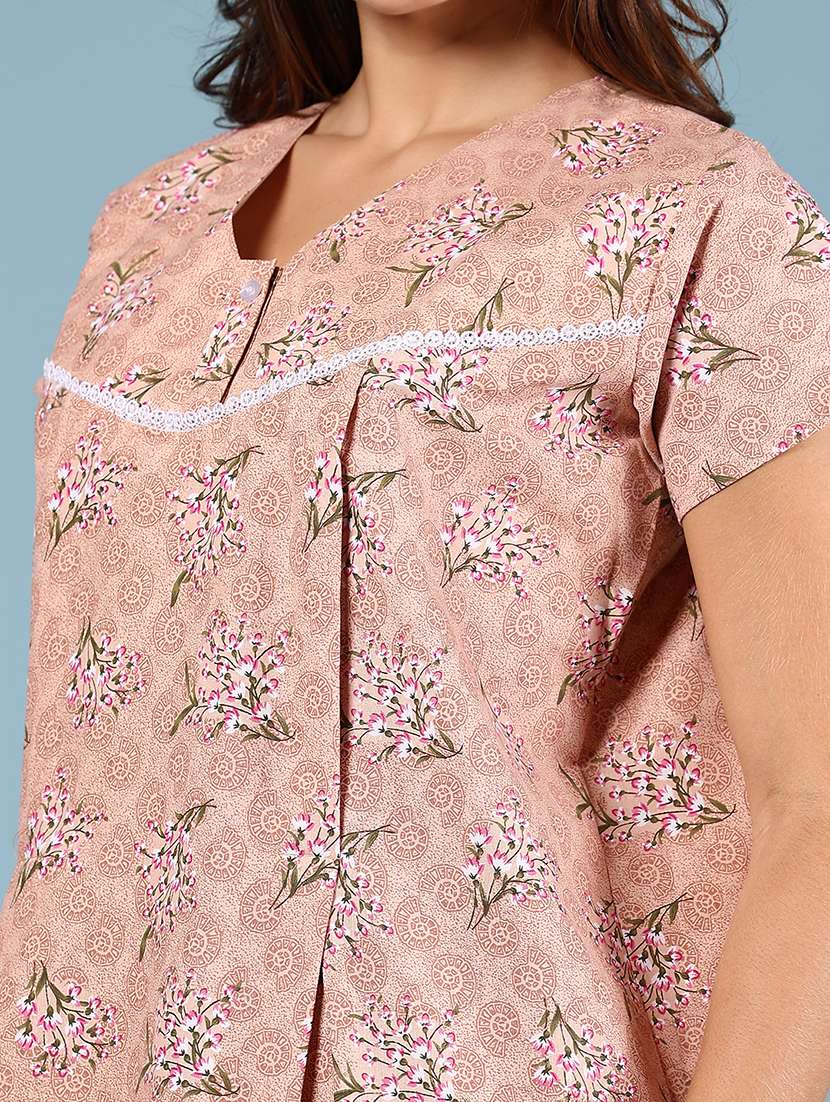 women printed short sleeve nighty - 22137842 -  Standard Image - 5