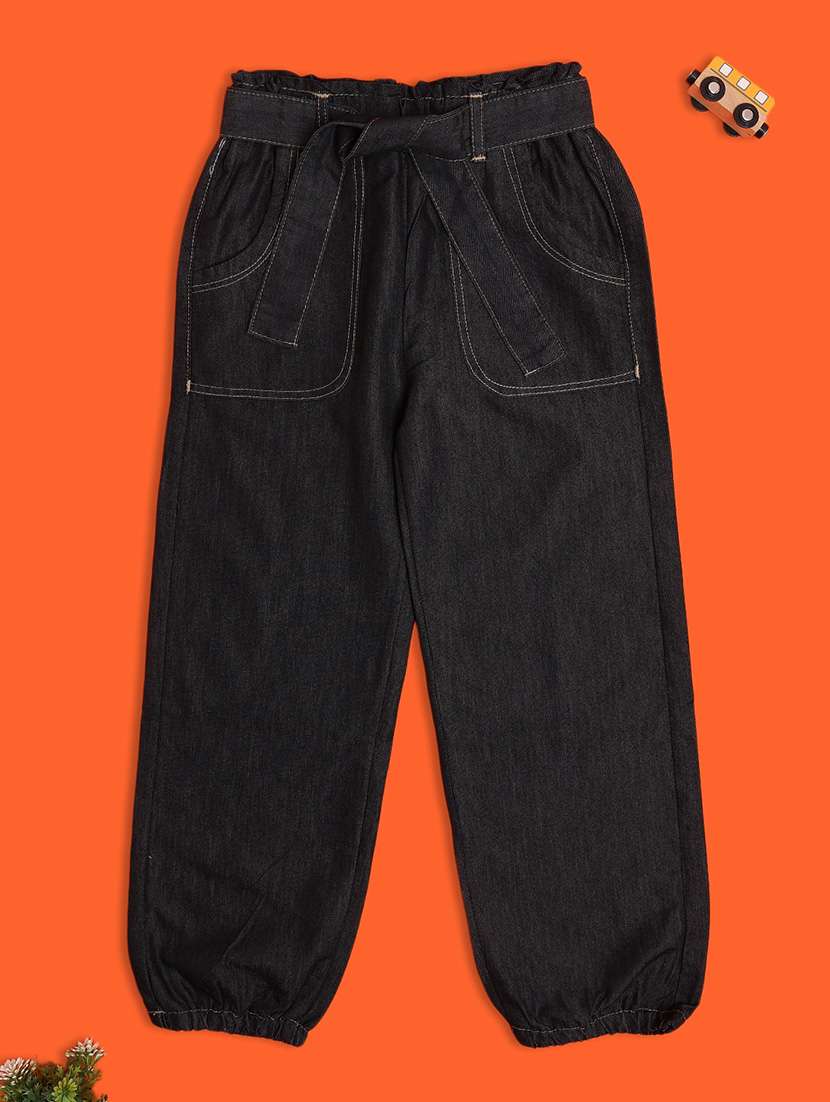 girls black cotton plain jean