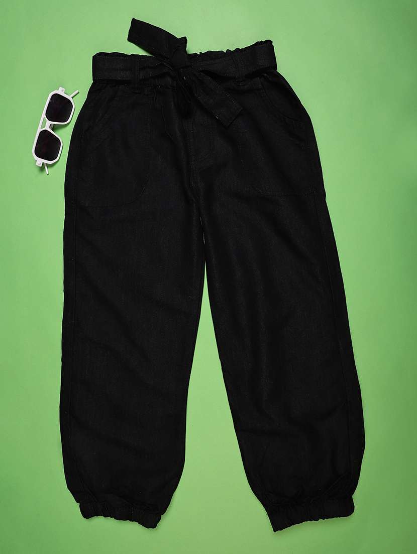 girls plain mid rise relaxed fit jogger