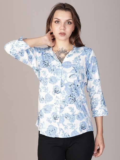 women printed collared three quarter sleeve shirt - 22138146 -  Standard Image - 0