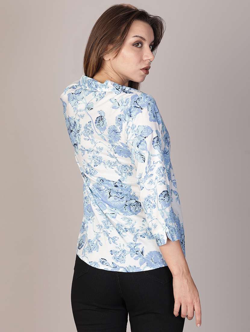 women printed collared three quarter sleeve shirt - 22138146 -  Standard Image - 3
