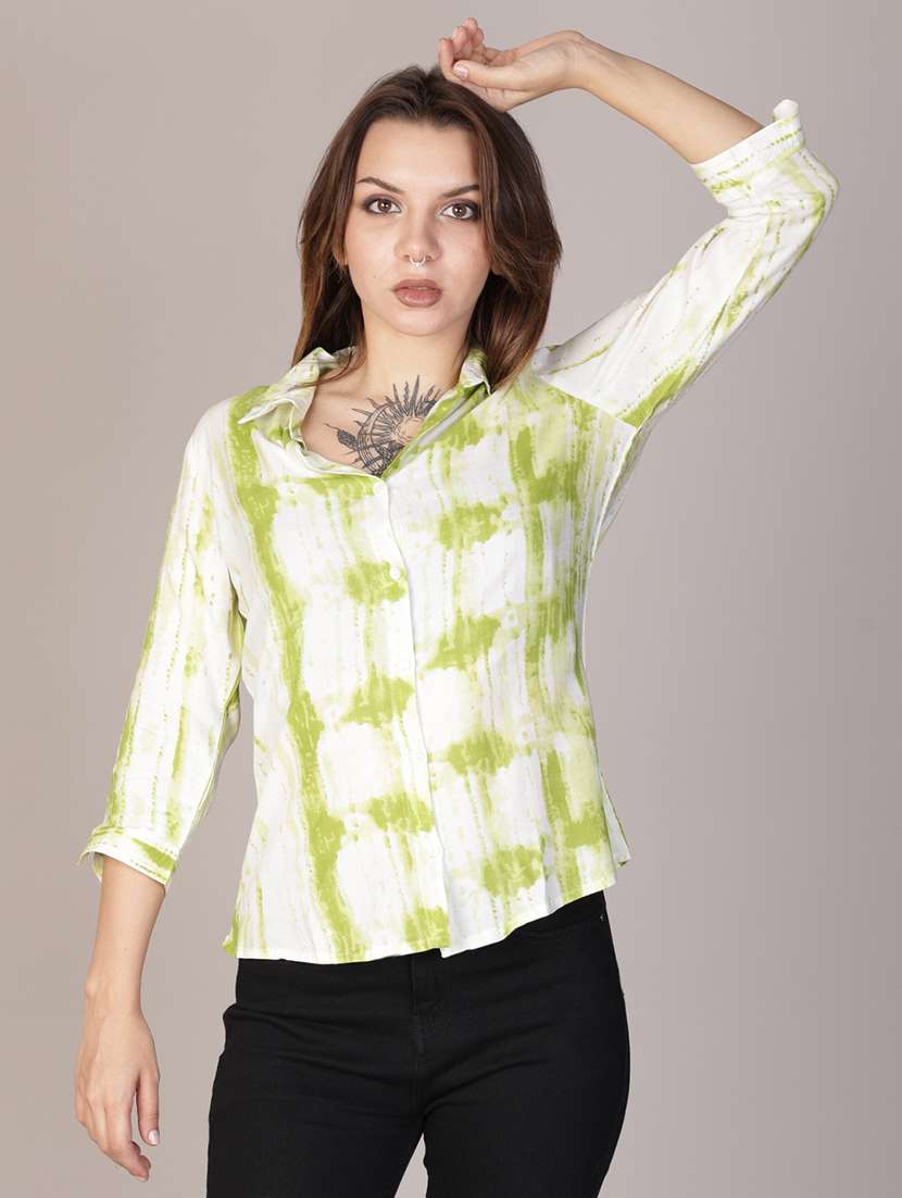 women printed collared three quarter sleeve shirt - 22138149 -  Zoom Image - 0