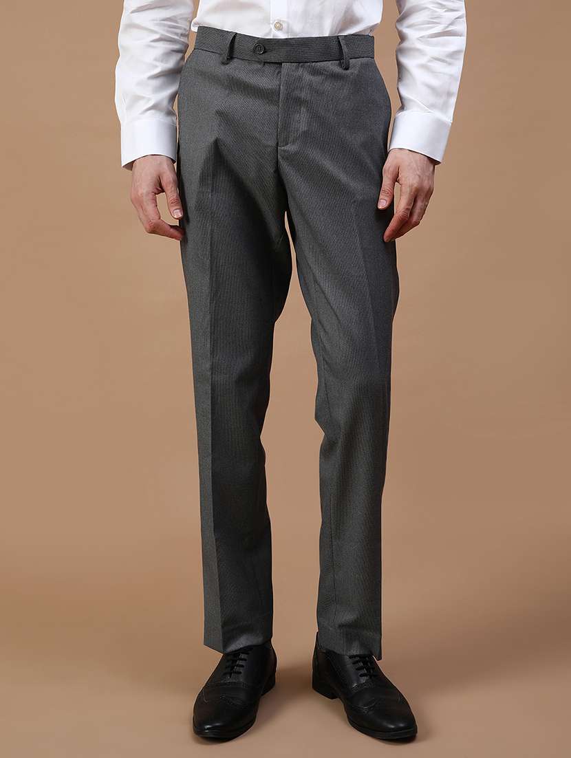 men solid mid rise flat front formal trouser