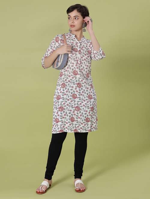 women floral printed three quarter sleeve straight kurta - 22138244 -  Standard Image - 0