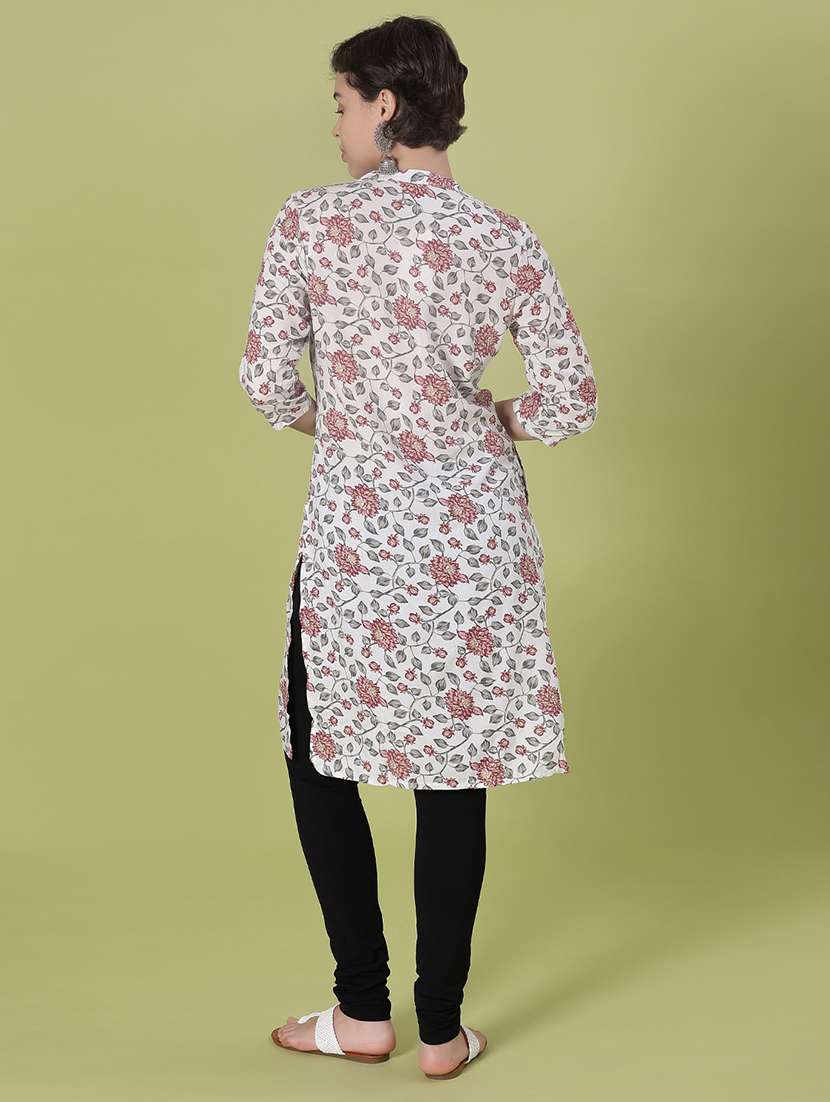 women floral printed three quarter sleeve straight kurta - 22138244 -  Standard Image - 3