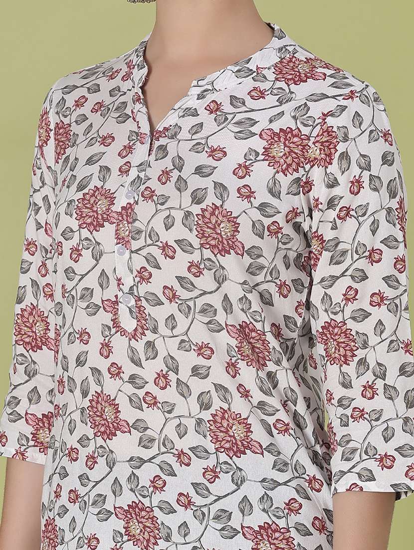 women floral printed three quarter sleeve straight kurta - 22138244 -  Standard Image - 5