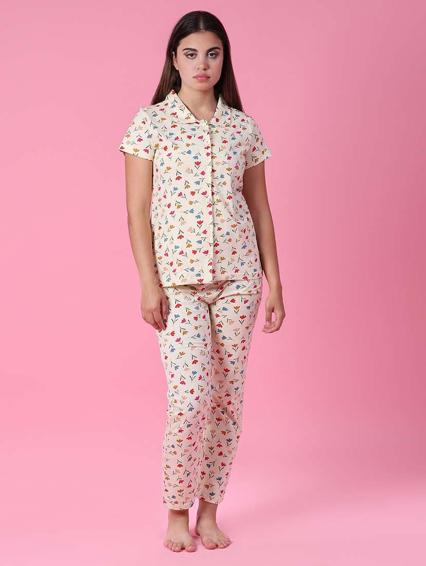 women printed short sleeve pyjama set nightwear