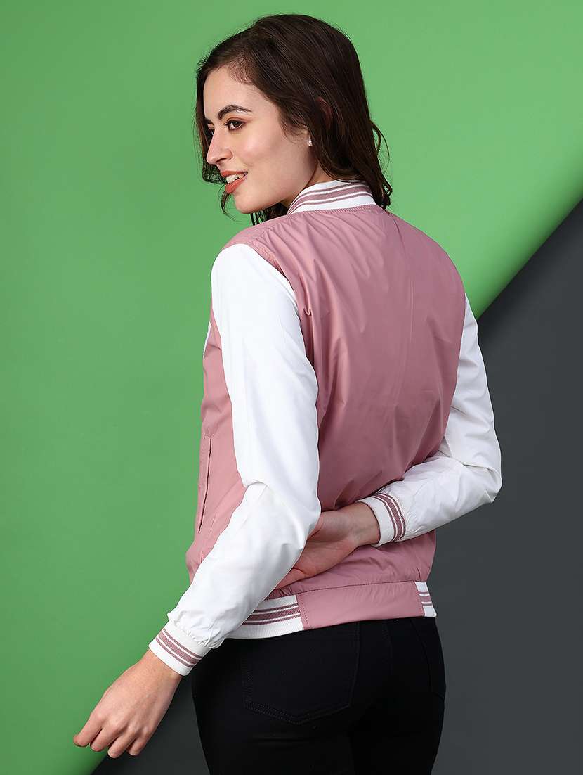 women color blocked long sleeve varsity jacket - 22138310 -  Standard Image - 3