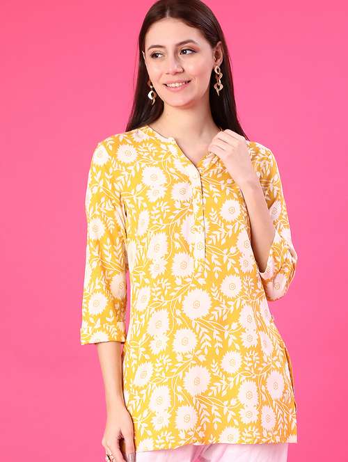 women floral printed three quarter sleeve straight kurti - 22138384 -  Standard Image - 0
