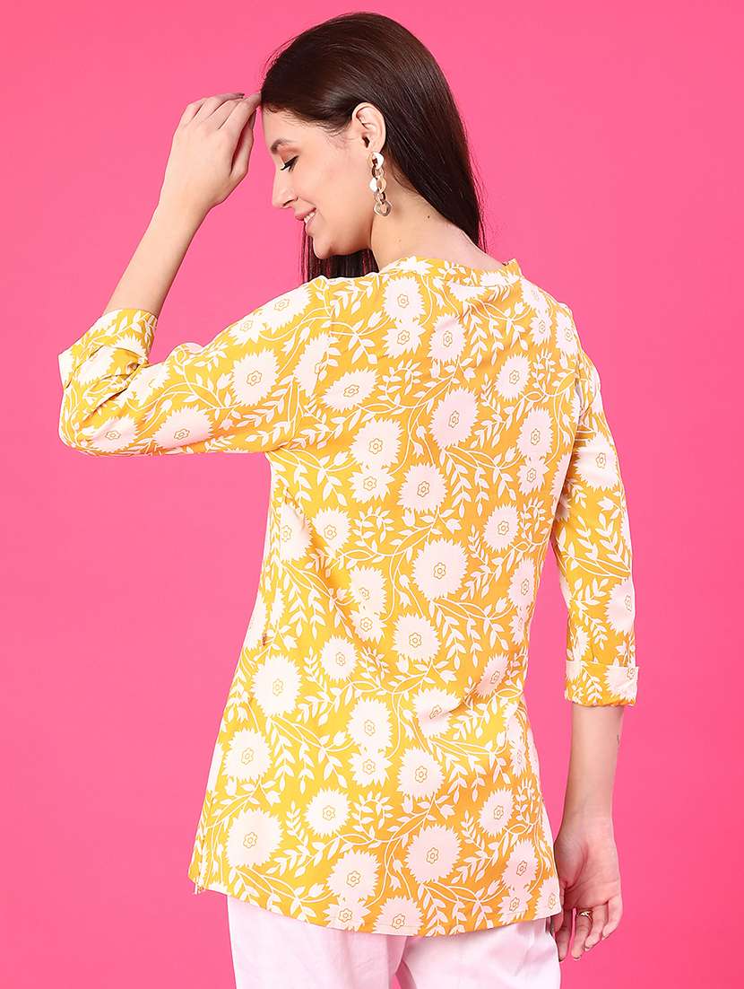 women floral printed three quarter sleeve straight kurti - 22138384 -  Standard Image - 3