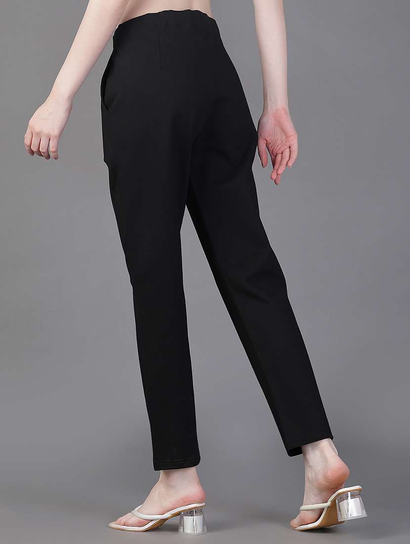 women solid high rise straight trouser - 22138400 -  Standard Image - 3