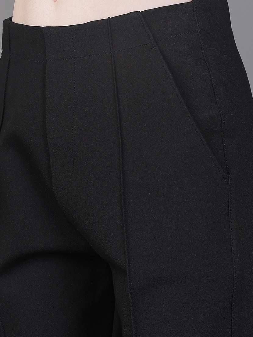 women solid high rise straight trouser - 22138400 -  Standard Image - 5