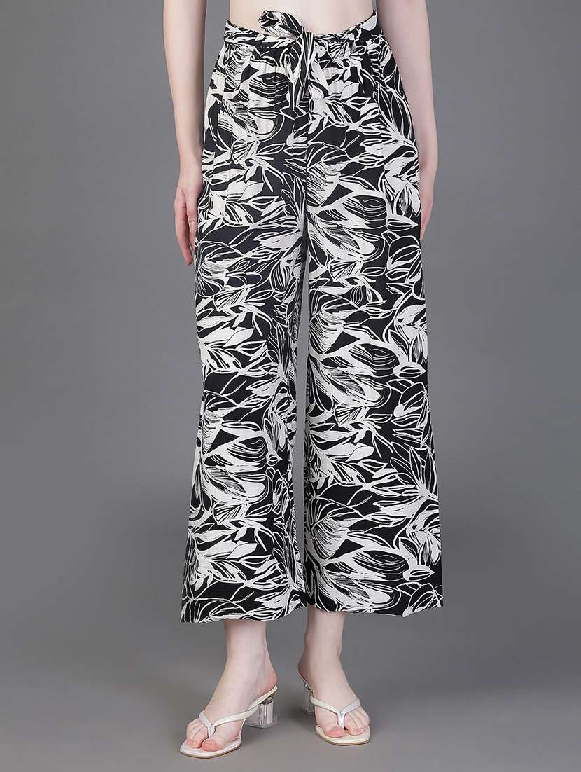 women printed high rise straight trouser
