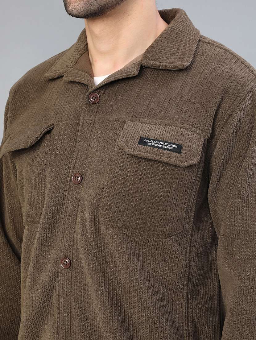 men solid collared long sleeve shacket - 22138704 -  Standard Image - 5