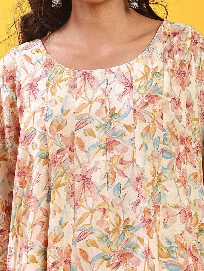 women floral printed three quarter sleeve a-line kurta - 22138732 - Standard Image - 5