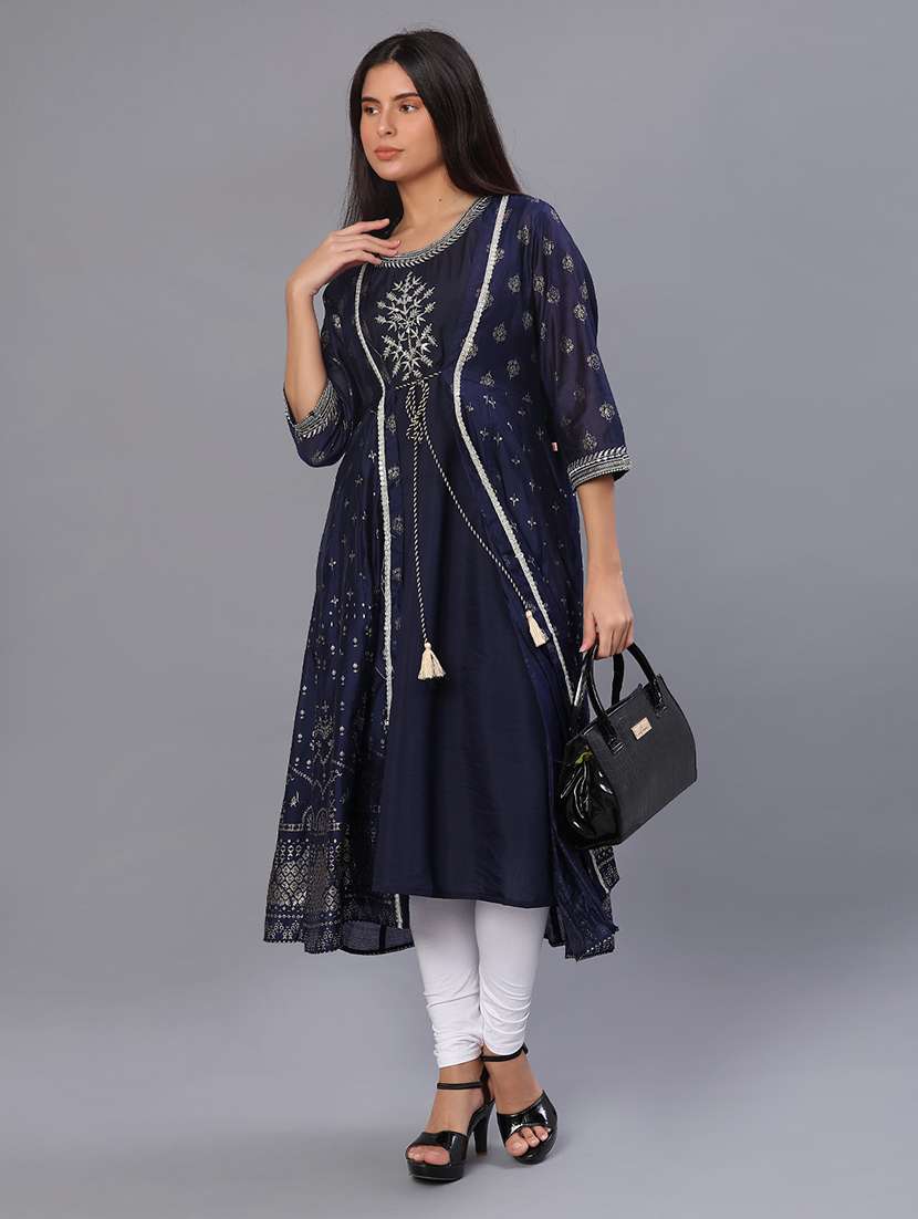 women printed three quarter sleeve layered kurta