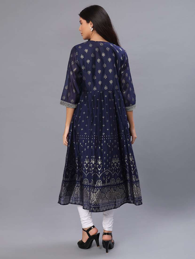 women printed three quarter sleeve layered kurta - 22138737 -  Standard Image - 3