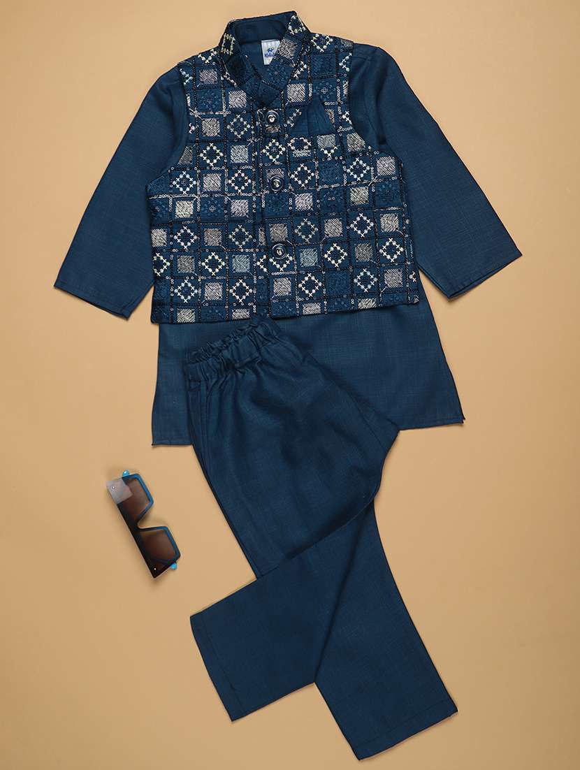boys kurta and pyjama with embroidered jacket