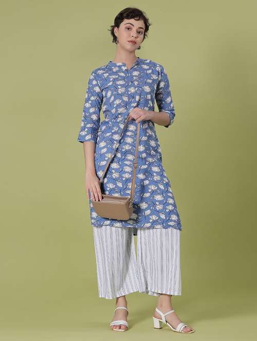 women three quarter sleeve kurta and palazzo set - 22138883 -  Standard Image - 0