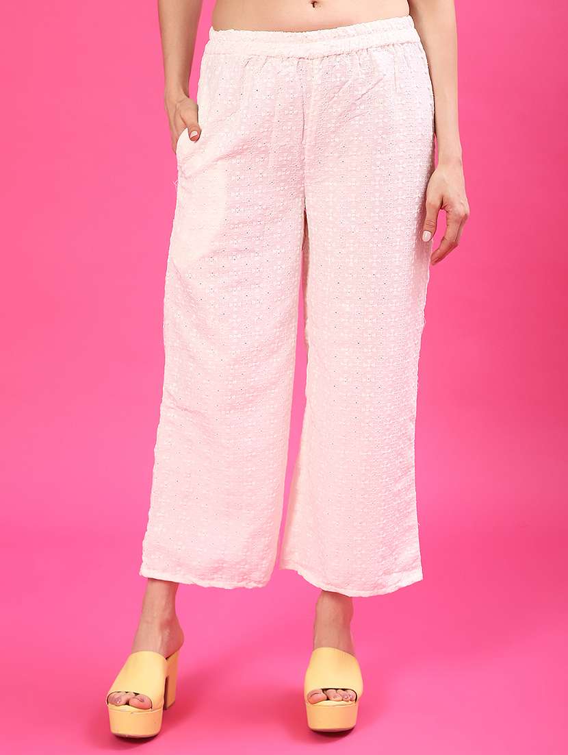 women embroidered mid rise straight palazzo