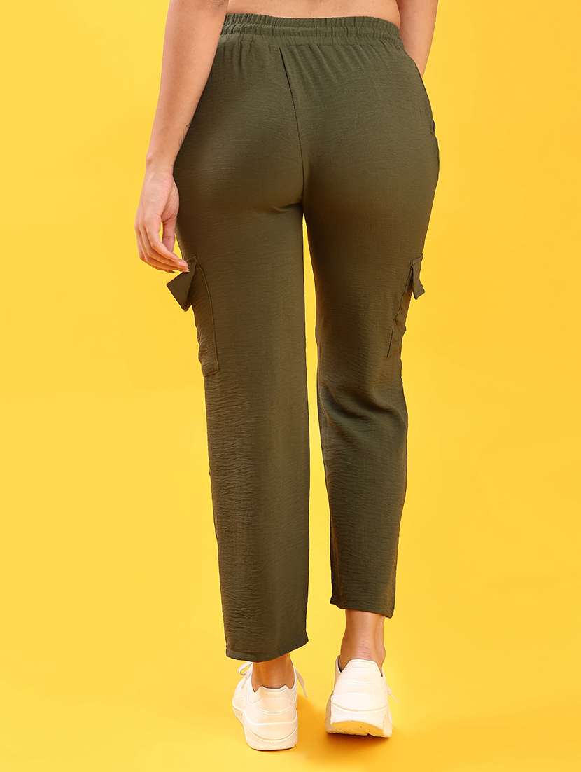 women solid mid rise regular fit cargo - 22139018 -  Standard Image - 3