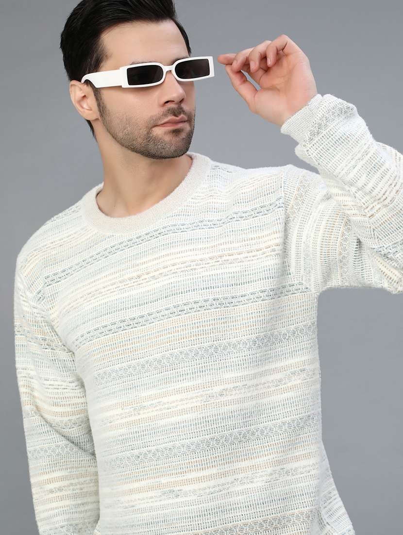 men self design long sleeve regular fit pullover 