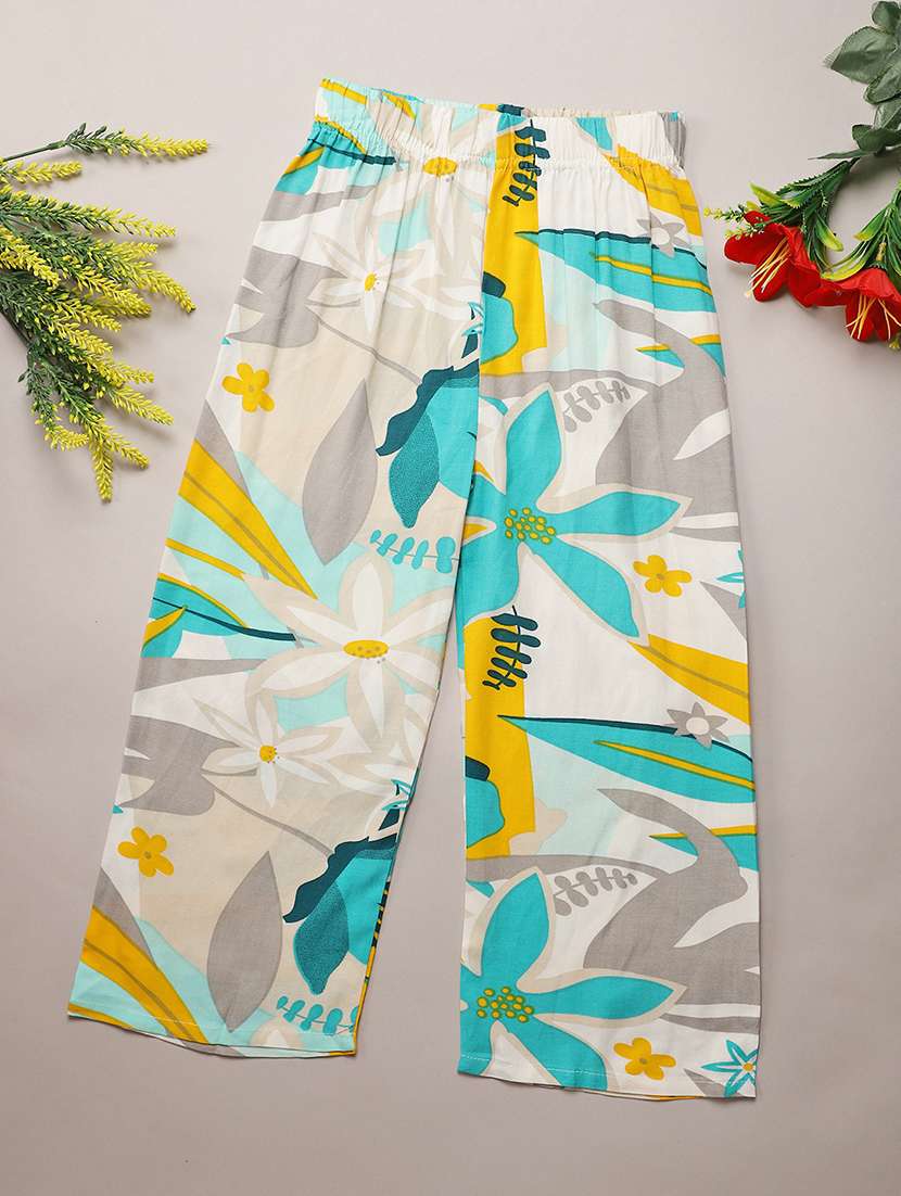 girl white cotton blend palazzo trouser