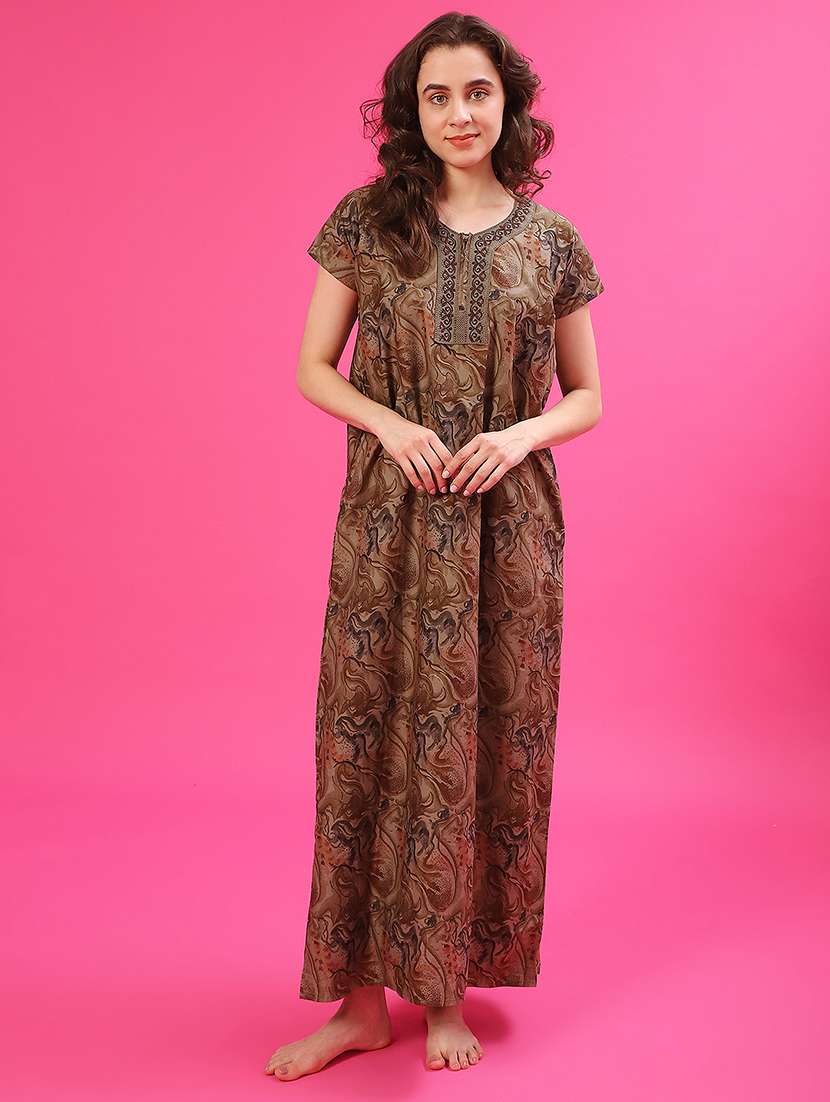 women printed short sleeve nighty - 22139369 -  Standard Image - 3