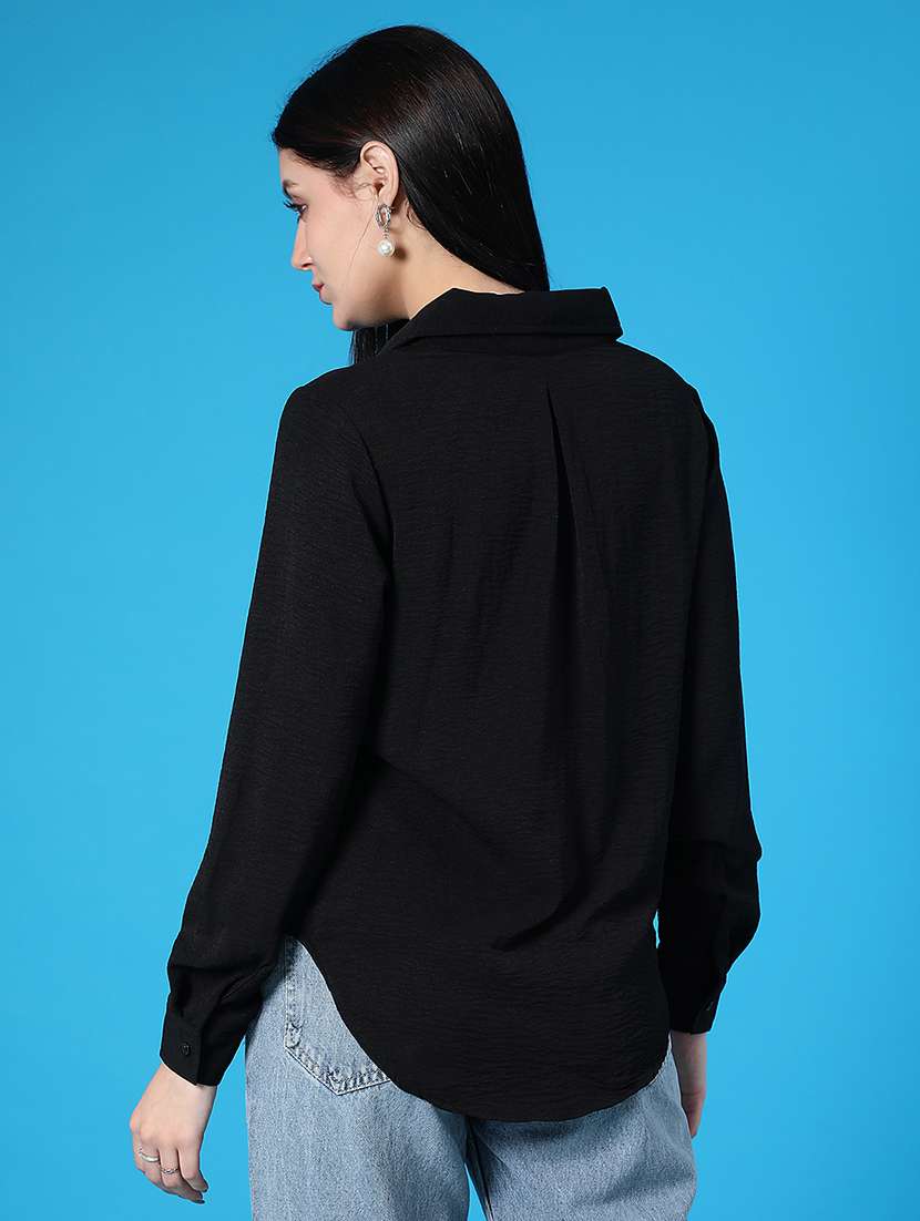 women solid collared long sleeve regular shirt - 22139409 -  Standard Image - 3