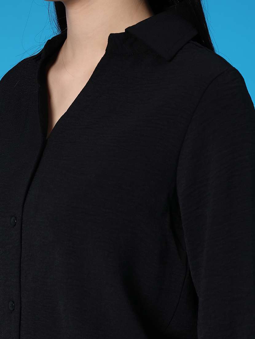 women solid collared long sleeve regular shirt - 22139409 -  Standard Image - 5