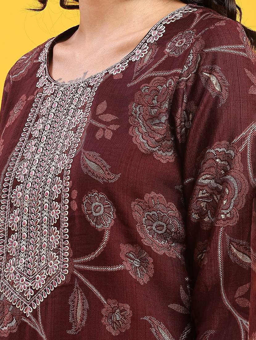 women floral printed three quarter sleeve straight kurta - 22139541 -  Standard Image - 5