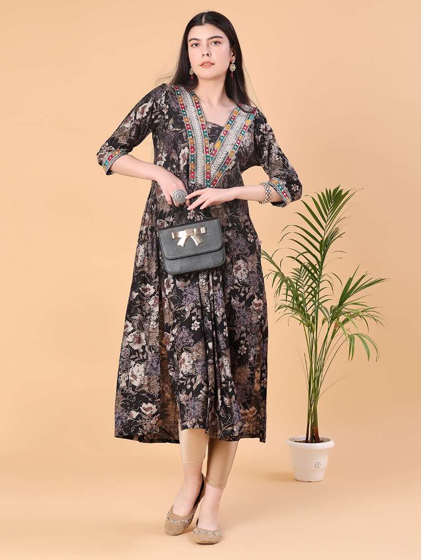 women floral printed three quarter sleeve a-line kurta