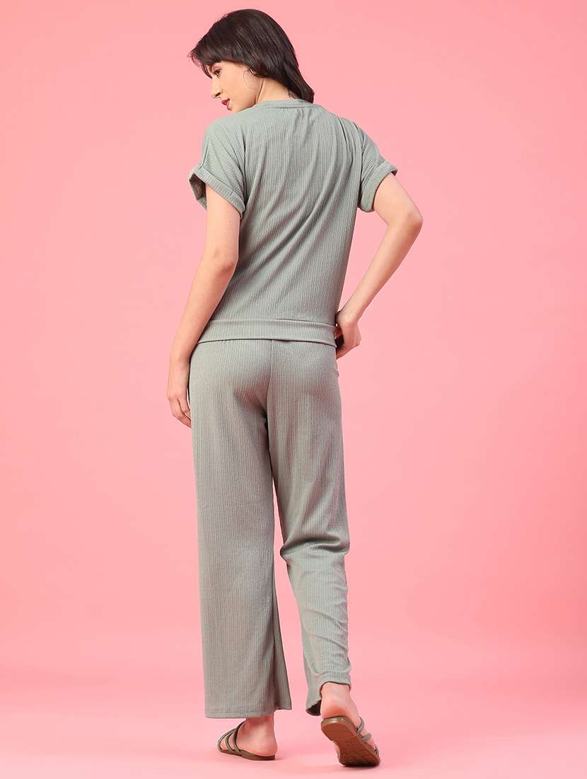 women self design short sleeve t-shirt & trouser co-ords set - 22139605 -  Standard Image - 3