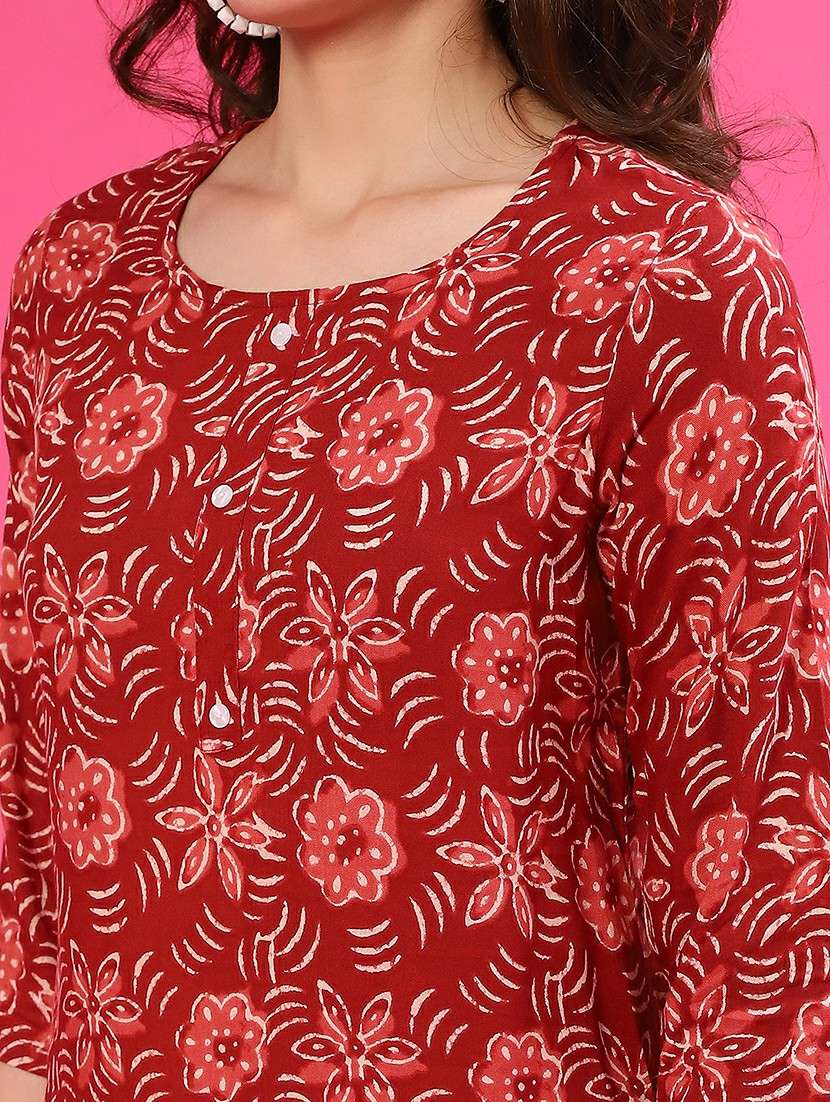women floral printed three quarter sleeve straight kurti - 22139613 -  Standard Image - 5