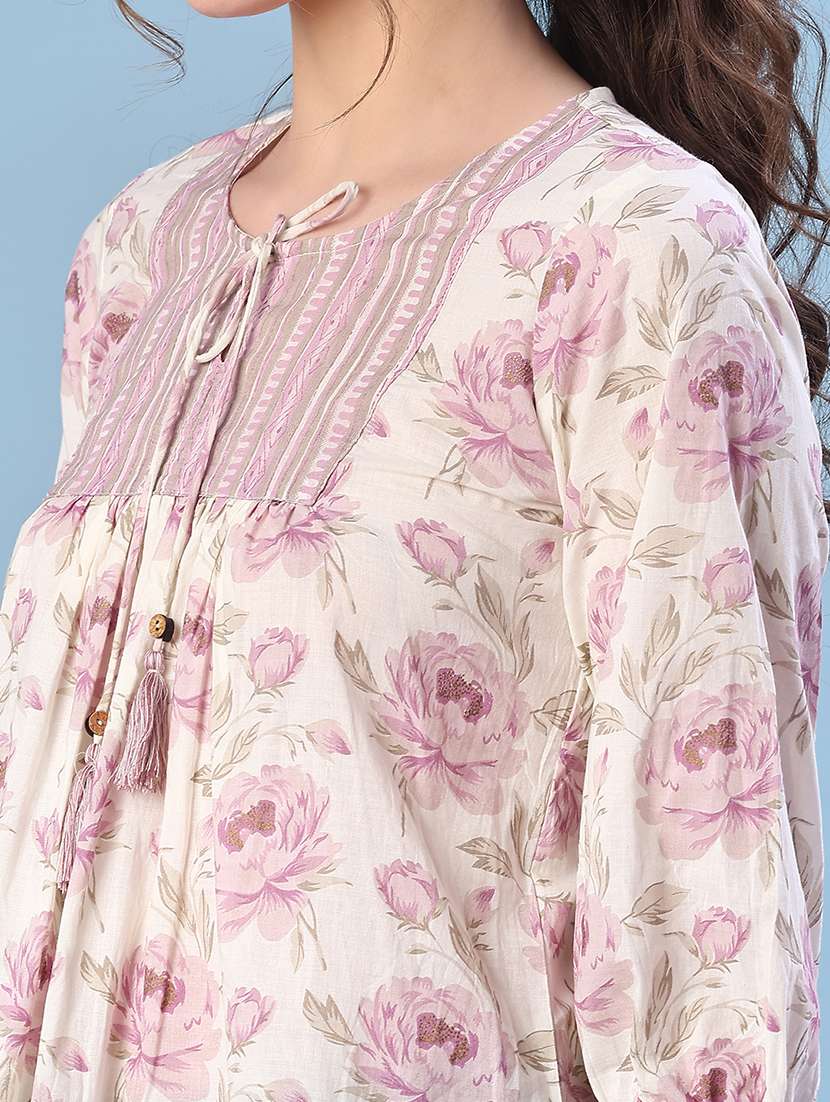 women floral printed three quarter sleeve a-line kurti - 22139706 -  Standard Image - 5